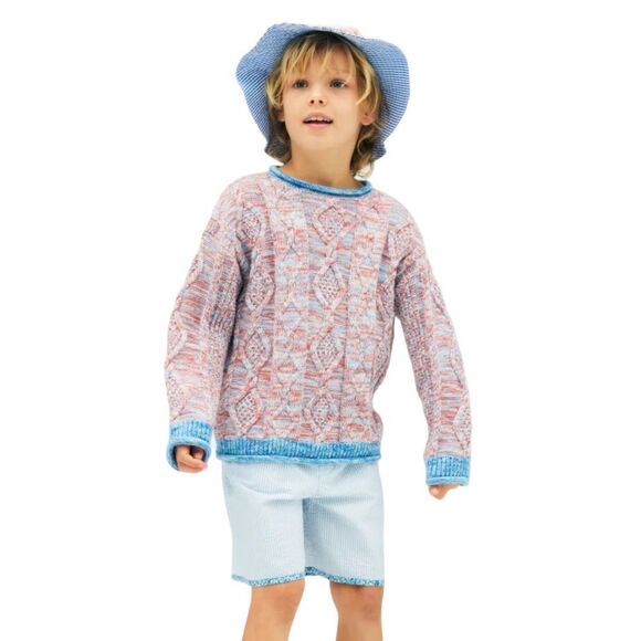 ZARA Kids | Blue | CONTRAST HEM STRIPED TEXTURED SHORTS LIMITED EDITION - Picture 4 of 7